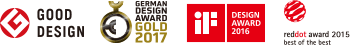 グッドデザイン賞・German Design Award 2018・iFデザインアワード2016・Red Dot Design Award 2015